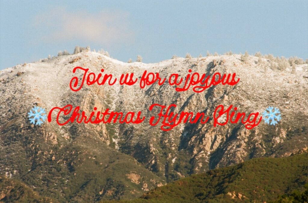 Christmas hymn sing over Santa Barbara Mountains covered in snow